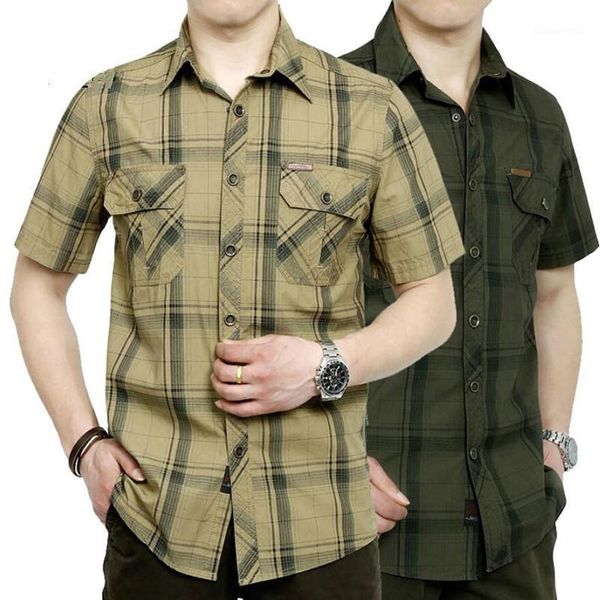 

men's sweaters brand army shirt men 2021 summer 100% cotton plaid short sleeve mens shirts plus size 4xl 5xl1, White;black