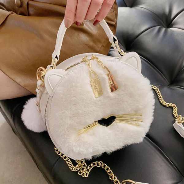 

cross body cute plush round tote bag 2021 fashion pu leather women's designer handbag chain shoulder messenger purses