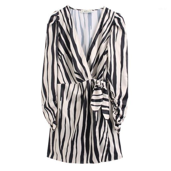 

women dress spring 2020 new fashion striped pattern long sleeve modern lady above knee dresses1, Black;gray