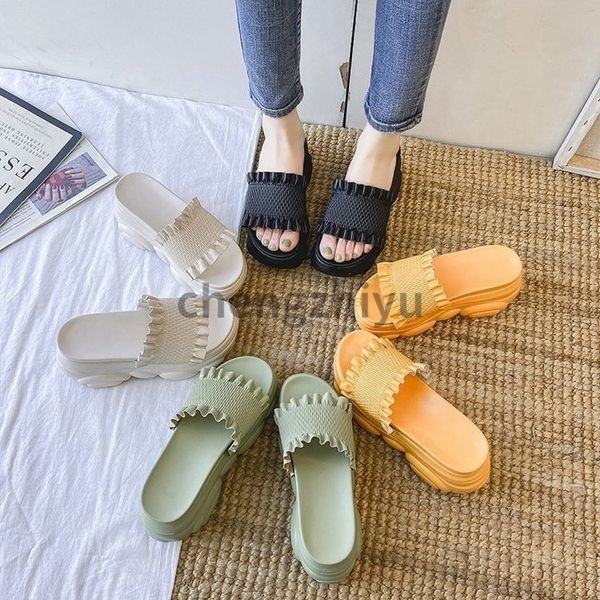 

womens slipper font shoes slide fashion sandals flat 8cm 04, Black