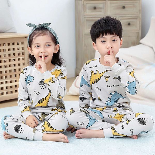 

baby children's underwear pure autumn boys set and girls' cotton round neck home cloth pajamas dulr, Blue;red