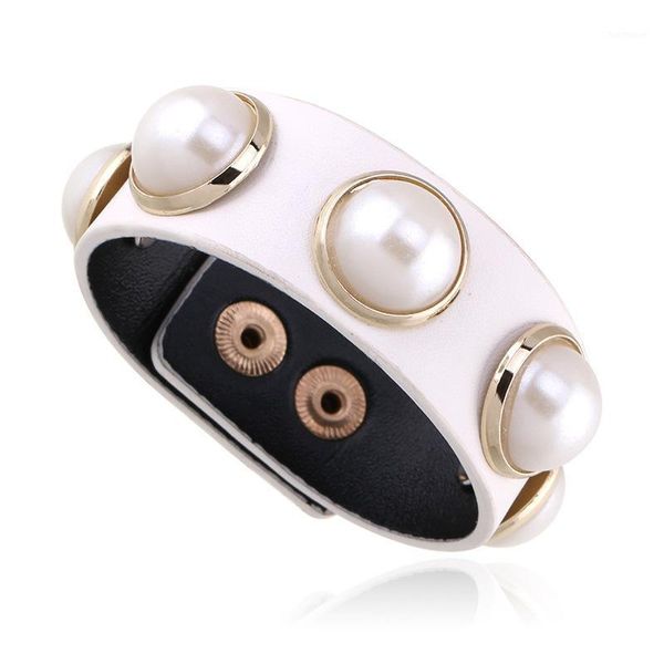 

2020 selling fashion big leather leather pearl women's bracelet jewelry1, Black