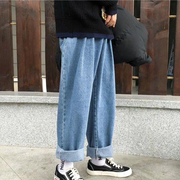 

men's jeans men loose wide leg trousers plus size 5xl trendy korean style all-match harajuku solid simple ulzzang mens daily, Blue