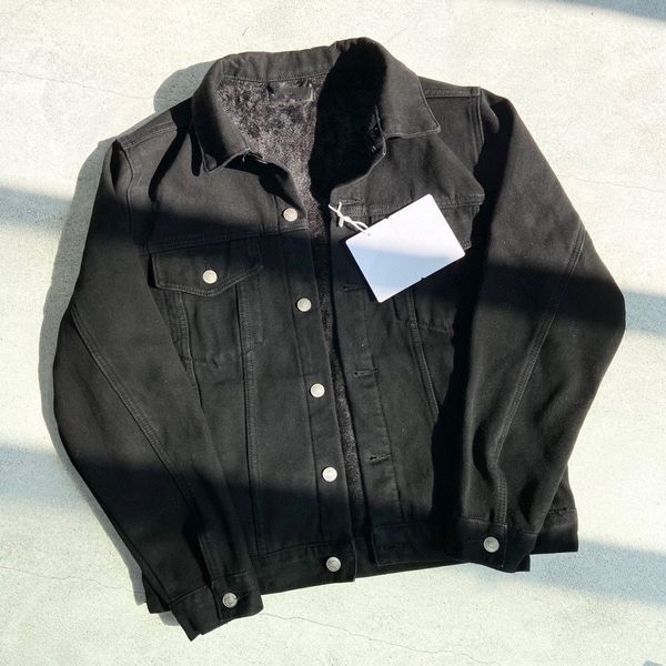 

women's casual denim jacket with rhinestones and fleece fashion long sleeves thick coat jackets size m-xl, Black;brown