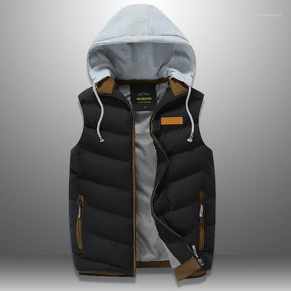 

men's vests 2021 men vest autumn winter casual mens sleeveless jacket warm down waistcoat hooded hoodies chalecos homme1, Black;white