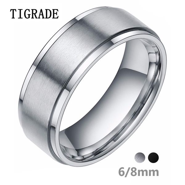 

tigrade 6 / 8mm серебряный цвет вольфрамовый карбид кольцо мужские черные матовые свадебные кольца мужские участия для женщин модные пакеты, Silver