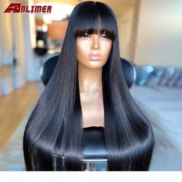 

anlimer 13x4 13x6 360 lace frontal wig straight human hair wigs with bangs 150% remy brazilian lace front wigs with full bangs, Black
