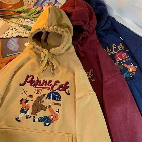 

autumn and winter new casual korean cartoon embroidery hoodie sweatshirt women loose wild pullover cotton sweatshirt 201216, Black