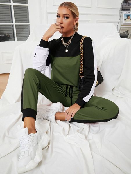 

colorblock mock neck sweatshirt & sweatpants c2qn#, White