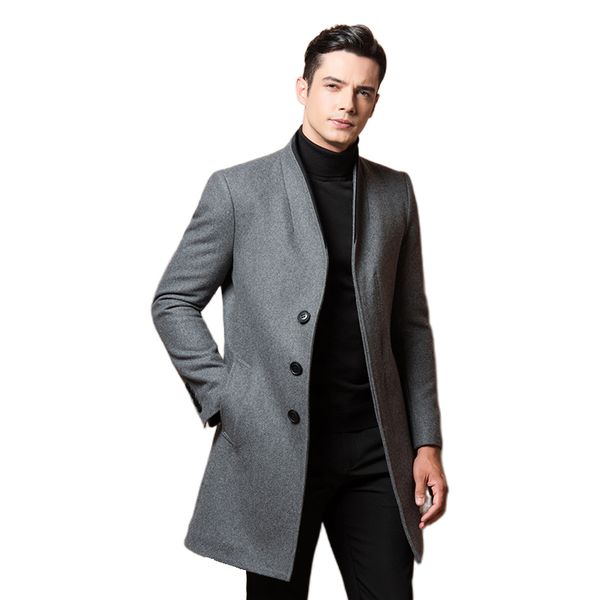 

winter jacket high-quality casual slim wool men's long cotton collar trench coat