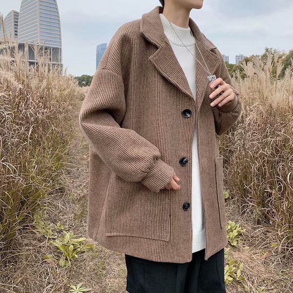 

wool men's autumn winter loose woolen coat korean fashion and versatile cool windbreaker leisure, Black;brown