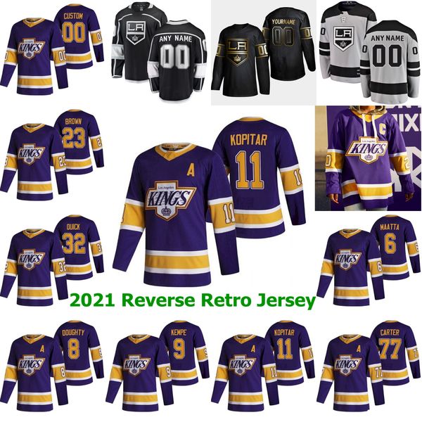 

2021 reverse retro los angeles kings hockey jerseys 19 alex iafallo 77 jeff carter jersey adrian kempe austin wagner matt luff custom stitch, Black;red