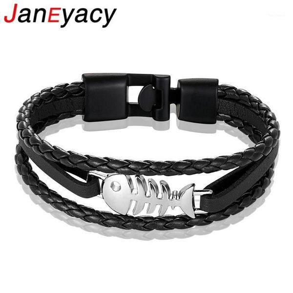 

fashion jewelry alloy fish bone leather bracelet men casual personality women bracelet multi-layer masculina pulseira1, Black