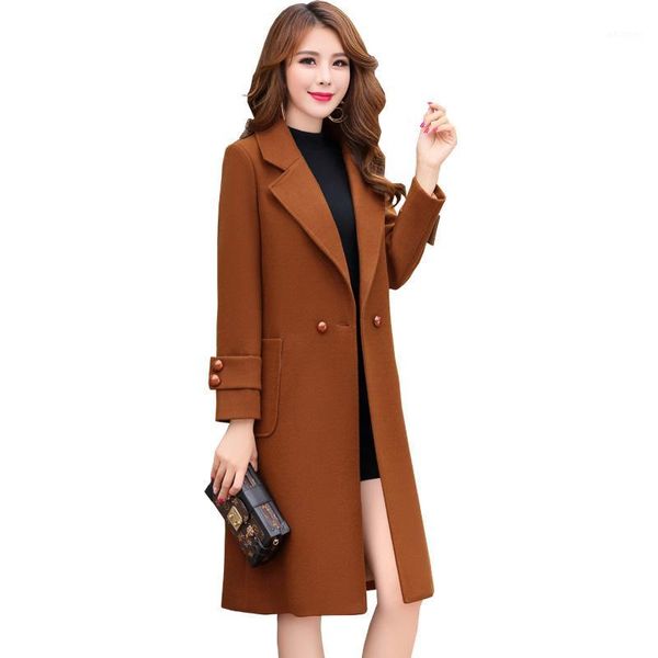 

winter women's fashion simple new 2xl double-breasted woolen coat medium length straight slim thick warm woolen coat female y71, Black