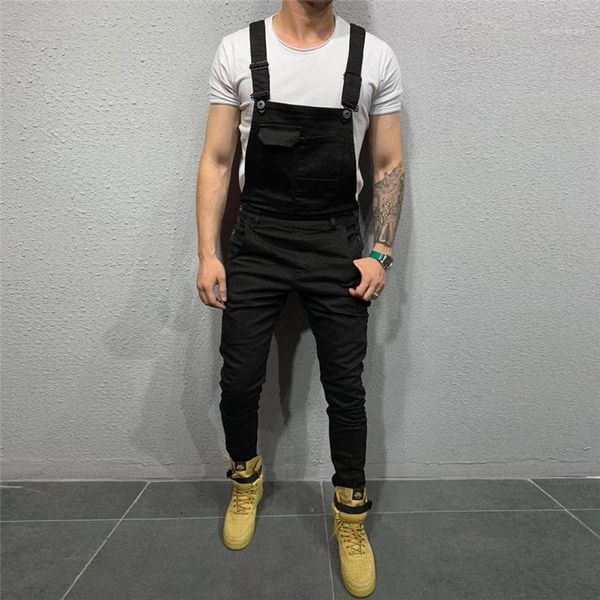 

2019 men jumpsuit wide leg pants solid color rompers loose pockets casual suspenders trousers men cargo overalls streetwear1, Black