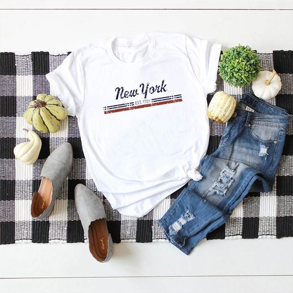 

plus size s 5xl new york print t shirt women shirts 100%cotton o neck short sleeve summer tshirt funny t shirts, White