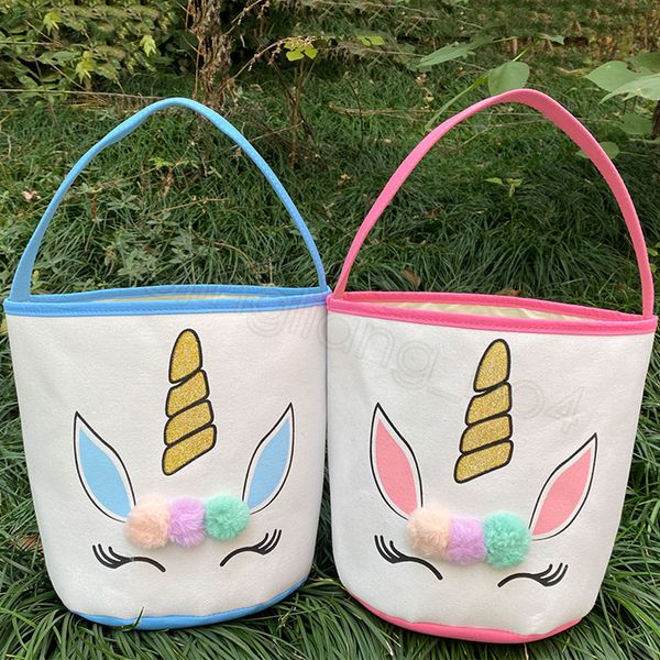 

unicorn basket bags easter glitter kids children cartoon canvas tote bag egg candies gift handbag barrel bucket baskets cyf4579