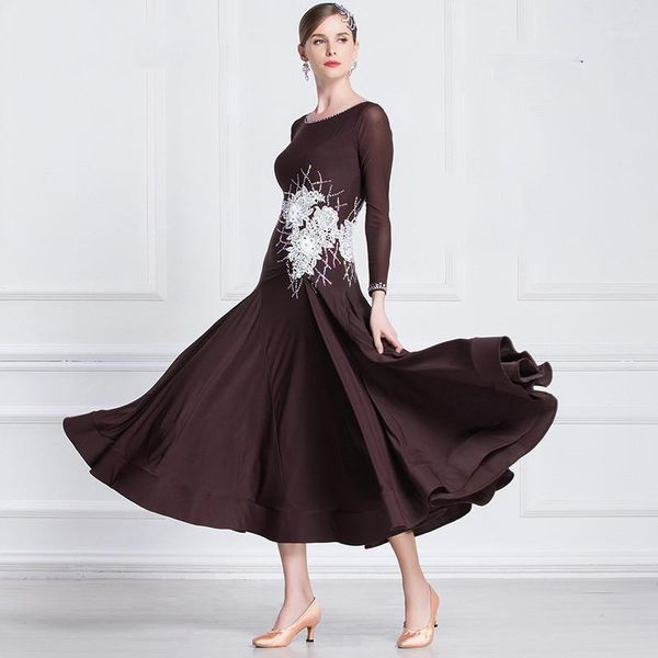 

the new national standard modern dance clothing big pendulum dress practice clothing ballroom dancing waltz-m18951, Black;red