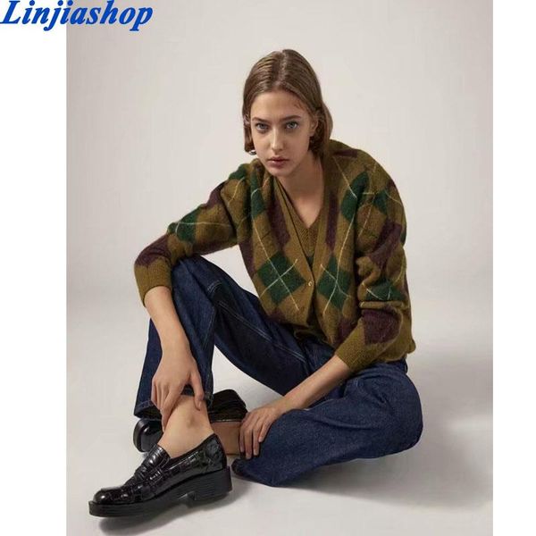 

women's knits & tees sweater cardigan autumn winter knit soft v-neck button coat for ladies vintage blouse brown, White