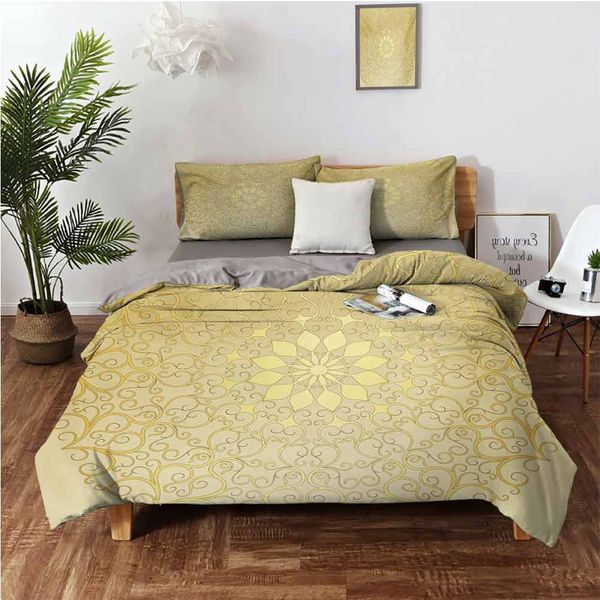 

round antique motif curvy stylized ornate heart shape arabesque influencesbedding 3-piece set