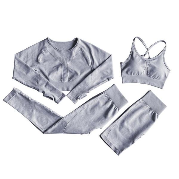 

yoga outfits women 4 pcs set long sleeve +bra+trousers+shorts quick dry sportswear workout clothes fitness leggings a013q, White;red