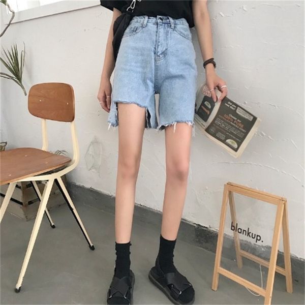 

2021 new spring and summer season personality retro high waist lets light trim jeans five points female shorts 3hzk, Blue