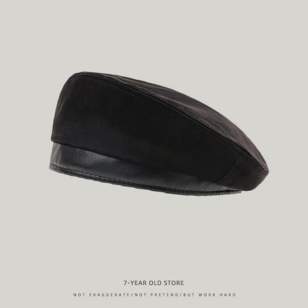 

berets four seasons women female caps retro painter style suede color matching outdoor street fashion, Blue;gray