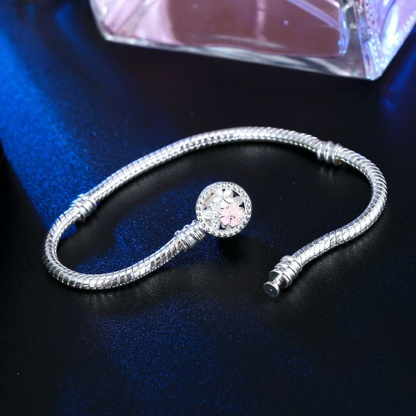 

flower silver plated bracelets snake chain fit 1pcs charm beads for pandora bangle bracelet women girl gifts br010, Golden;silver
