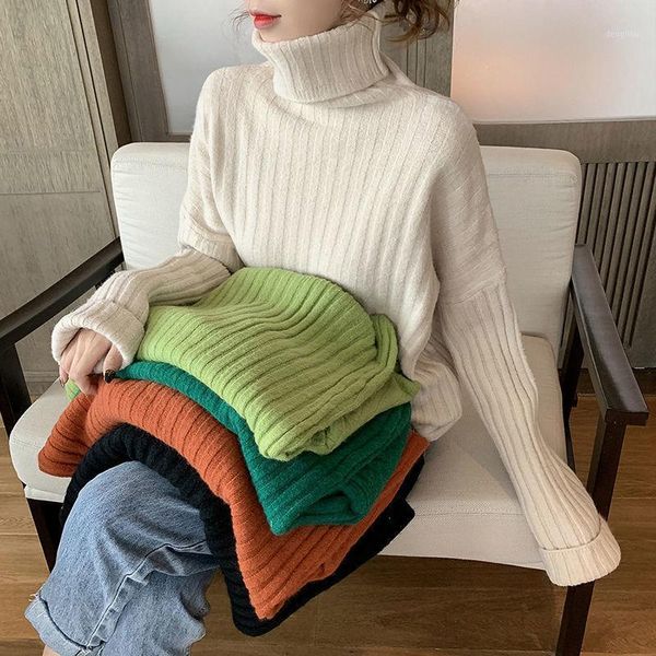 

2020 new autumn winter sweater female casual korean loose turtleneck long sleeve knitted pullover thickened bottoming women1, White;black