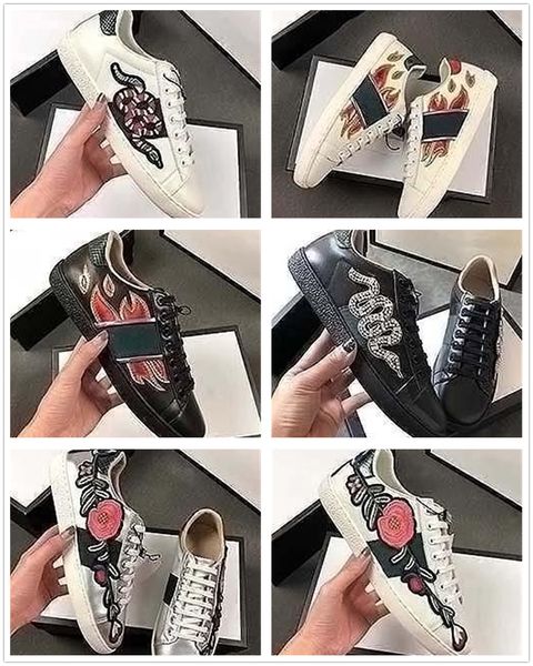 

2020 ace embroidery small bee casual flat shoes men women low cut white black sneakers loafers fashion zapatos animal walking shoes