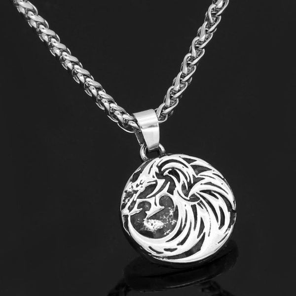 

stainless steel nordic viking odin wolf amulet rune pendant necklace -small size with valknut gift bag, Silver