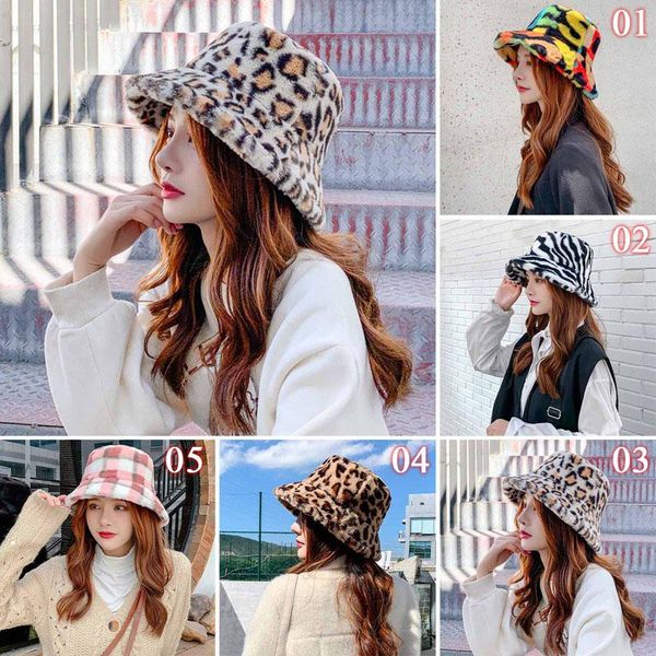 

зимняя корова леопардовый принт из искусственного меха плюшевых ведерных шляп для женщин открытый теплый шляпа мягкий бархатный рыбак кепка, Blue;gray