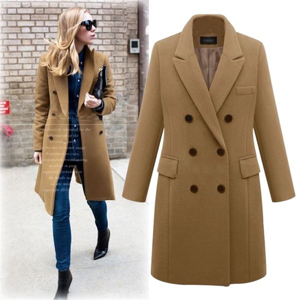 

women winter korean style black long wool blend trench coat ladies fashion windbreaker clothes plus size 5xl 201216