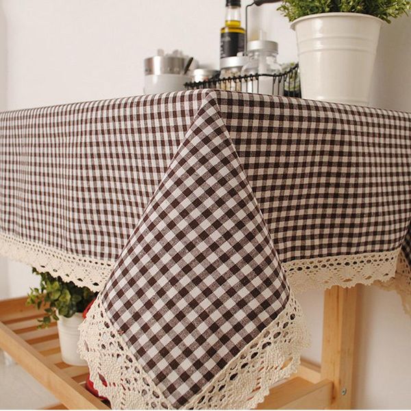 

dot plaid tablecloth lattice dustproof table cover lace edge dining cotton linen table cloth picnic cloth bbq mantel home decor sqcafc