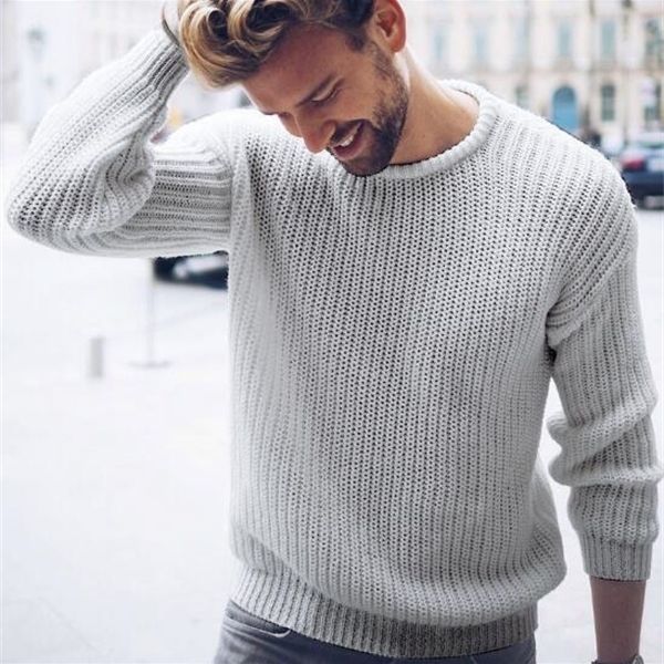 

2020 autumn and winter new men's pullover casual jumper solid color knitted q1113, White;black