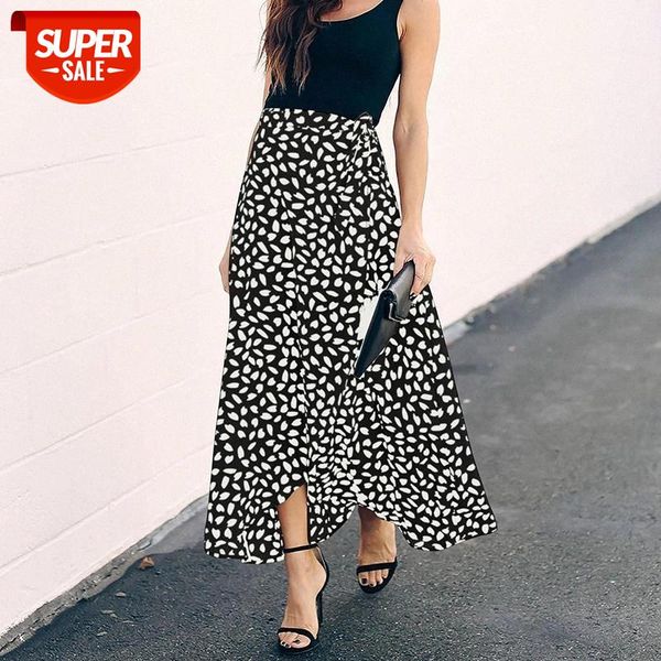

polka dot print long maxi summer skirt women fashion 2020 ladies white black split high waist a-line sun skirt female #7s3w
