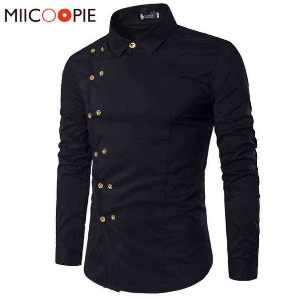 

spring shirts men personality oblique button irregular double breasted men long sleeve camisa masculina male slim fit shirt w220216, White;black