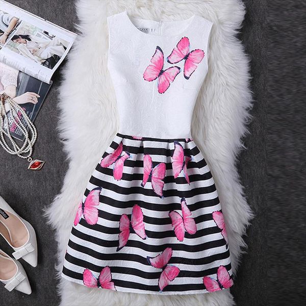 

fashion summer style butterfly print women dress party evening elegant vintage summer dress white vestidos de festa robe, Black;gray