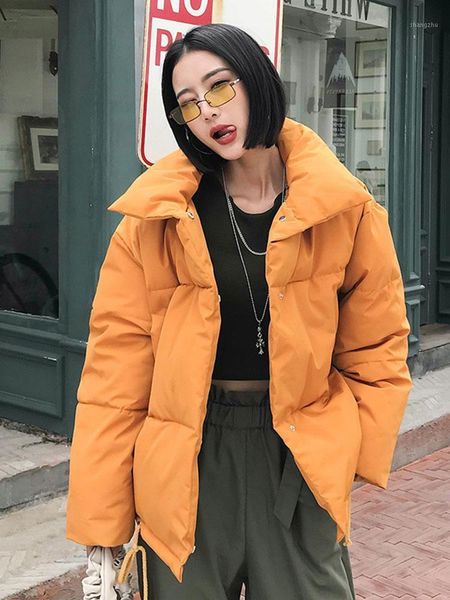 

2020 autumn winter woman parkas korean coats orange puffer jacket down cotton bubble coat elegant spring yellow puffer jacket1, Black