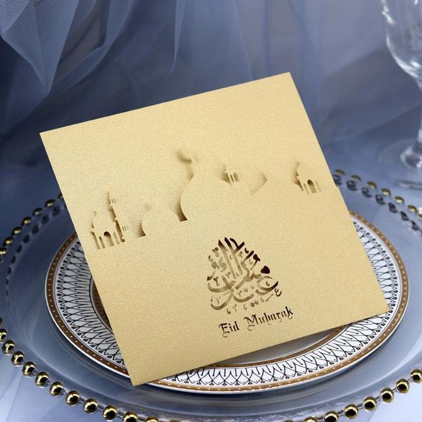 

10pcs gold square eid mubarak invitation cards church ramadan decorations islamic muslim al fitr eid customize party supplies jllpqa