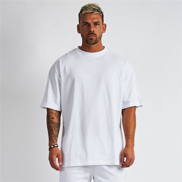 

men's oversized t shirt plain gym clothing bodybuilding fitness loose sports lifestyle wear t-shirt streetwear hip-hop tshirt, White;black