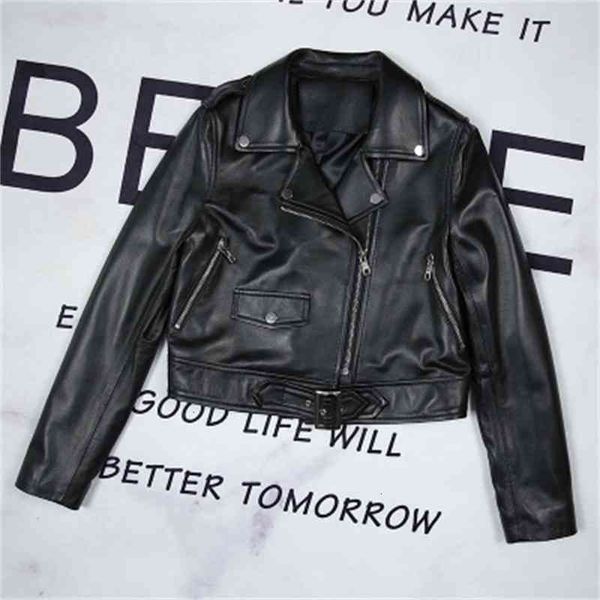 

female spring genuine sheep leather e11 jacket zi4e, Black;brown