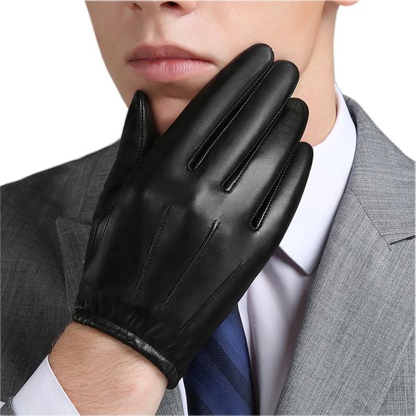 

genuine leather men gloves autumn winter plus velvet fashion trend elegant male leather glove for driving nm792b-9 201020, Blue;gray