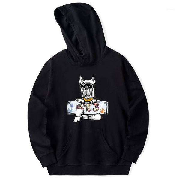 

kpop dog cartoon hoodies hooded harajuku boyfriend style sweatshirt women men cotton long sleeve coat1, Black