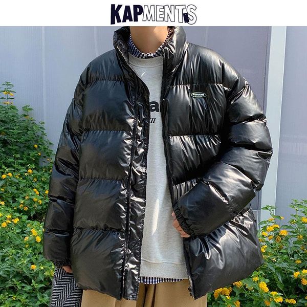 

kapments men parkas winter warm bubble coat 2020 streetwear mens harajuku jacket solid vintage puffer jackets male windbreaker, Black