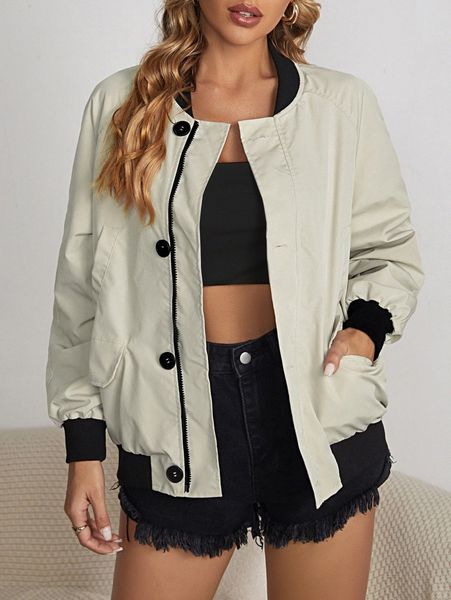 

contrast panel flap pocket raglan sleeve bomber jacket v2pp#, Black;brown