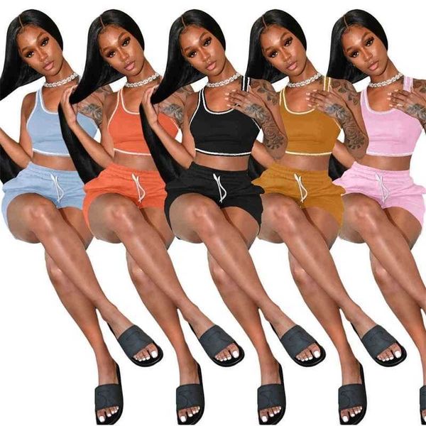 Designer Frauen Trainingsanzüge Kleidung 2022 Sommer Wear Sexy Sleeveless Crop Top Weste Shorts Zweiteiler Set Plus Size Yoga Outfits