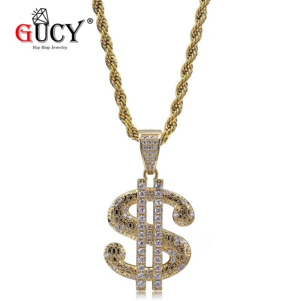 

pendant necklaces gucy solid back money dollar necklace all iced out cubic zircon chain gold silver color men's hip hop jewelry