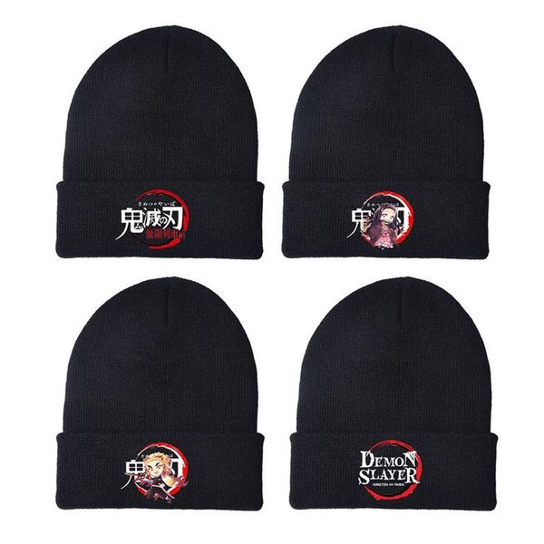 

knitted hats around the blade of ghosts, cartoon printed dome curled all-match woolen hat, winter cold warm hat, Blue;gray