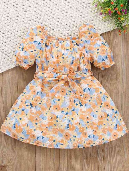 

baby allover floral print raglan sleeve belted dress she, Red;yellow